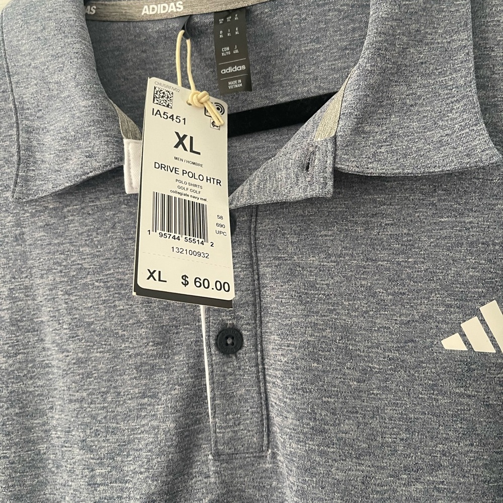 Adidas Men's Blue Polo Shirt golf heathered blue size XL new with tags - Picture 3 of 4